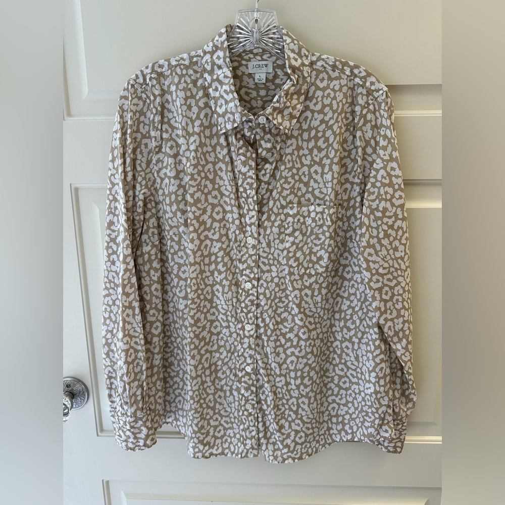 J. Crew Leopard Print Cotton Button Down Shirt